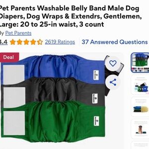 Male Dog Belly Bands - 2 Blue, Black, Green - 4 Pack